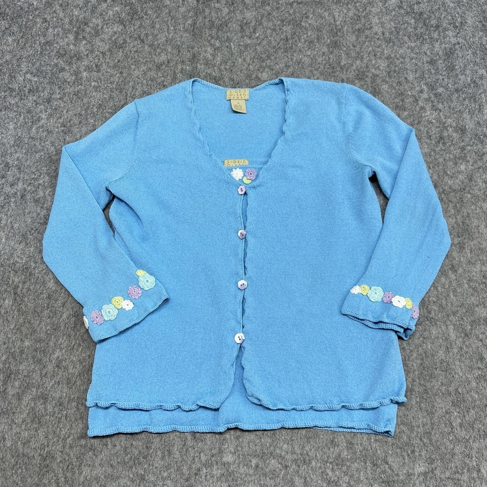 Sigrid‎ Olsen Sport Cardigan Sweater Womens S Blue Floral Crochet Twinset Tank